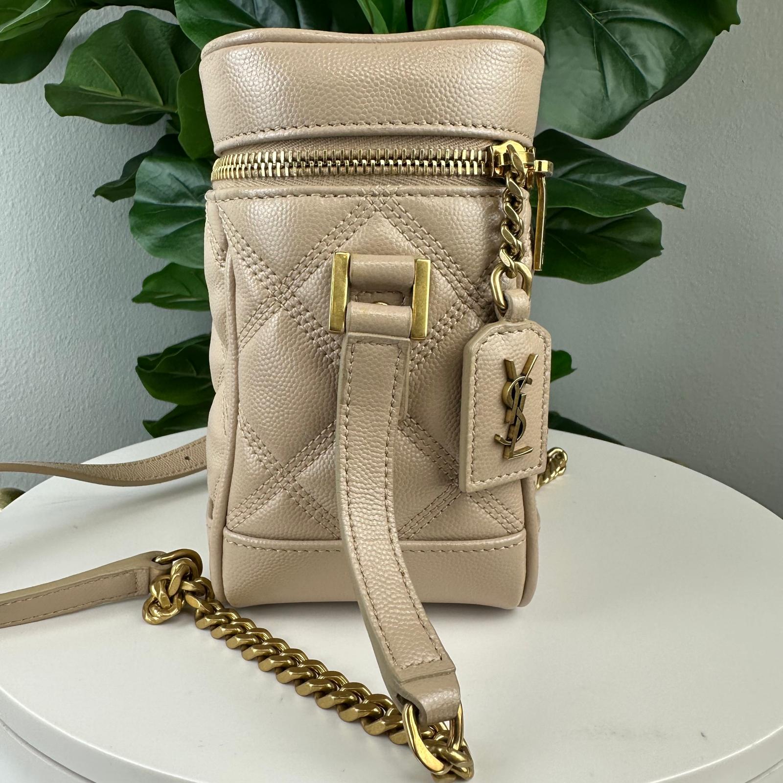 Authentic Saint Laurent Grain de Poudre Quilted 80's Vanity Bag