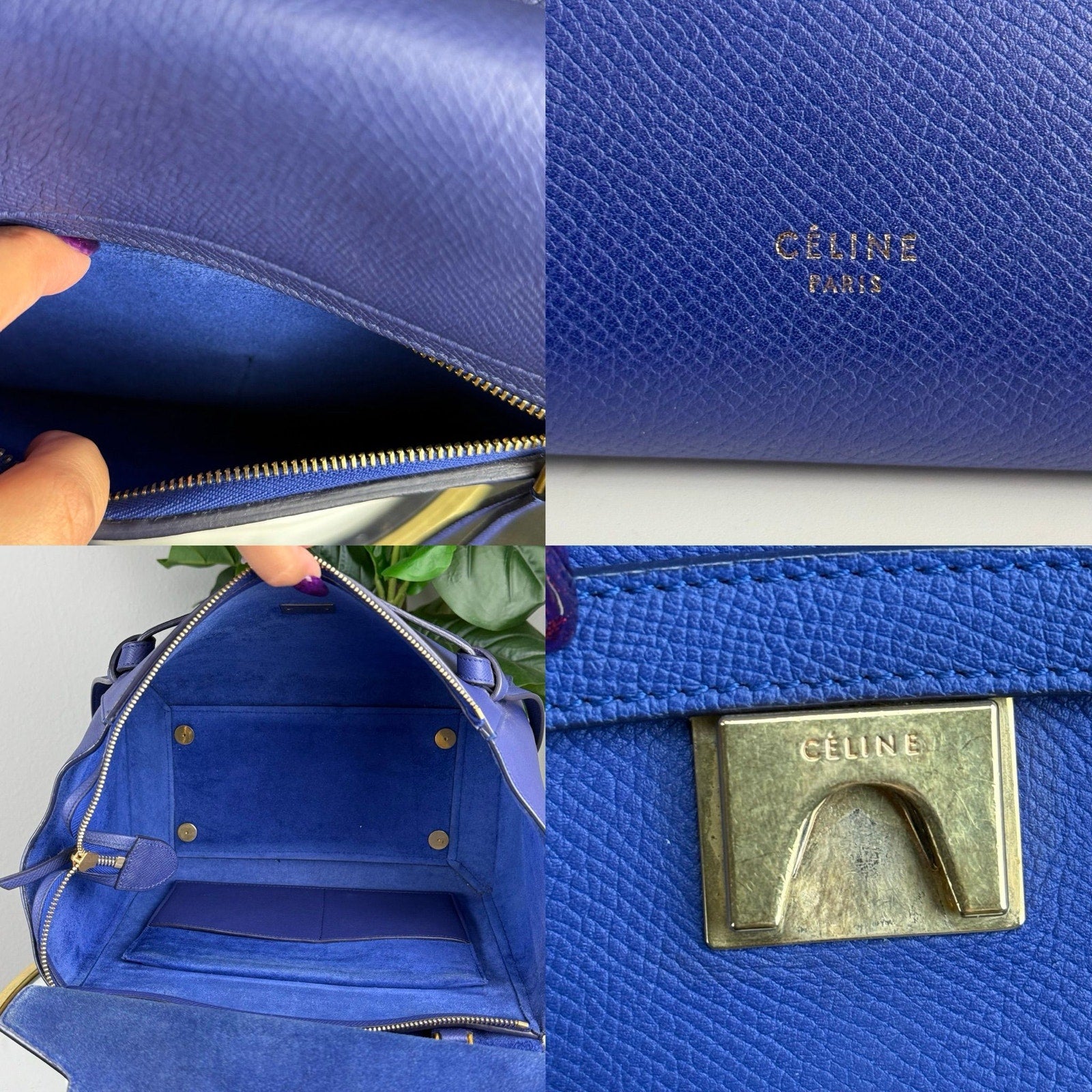 💎Authentic Celine Drummed Calfskin Small Belt Bag Indigo