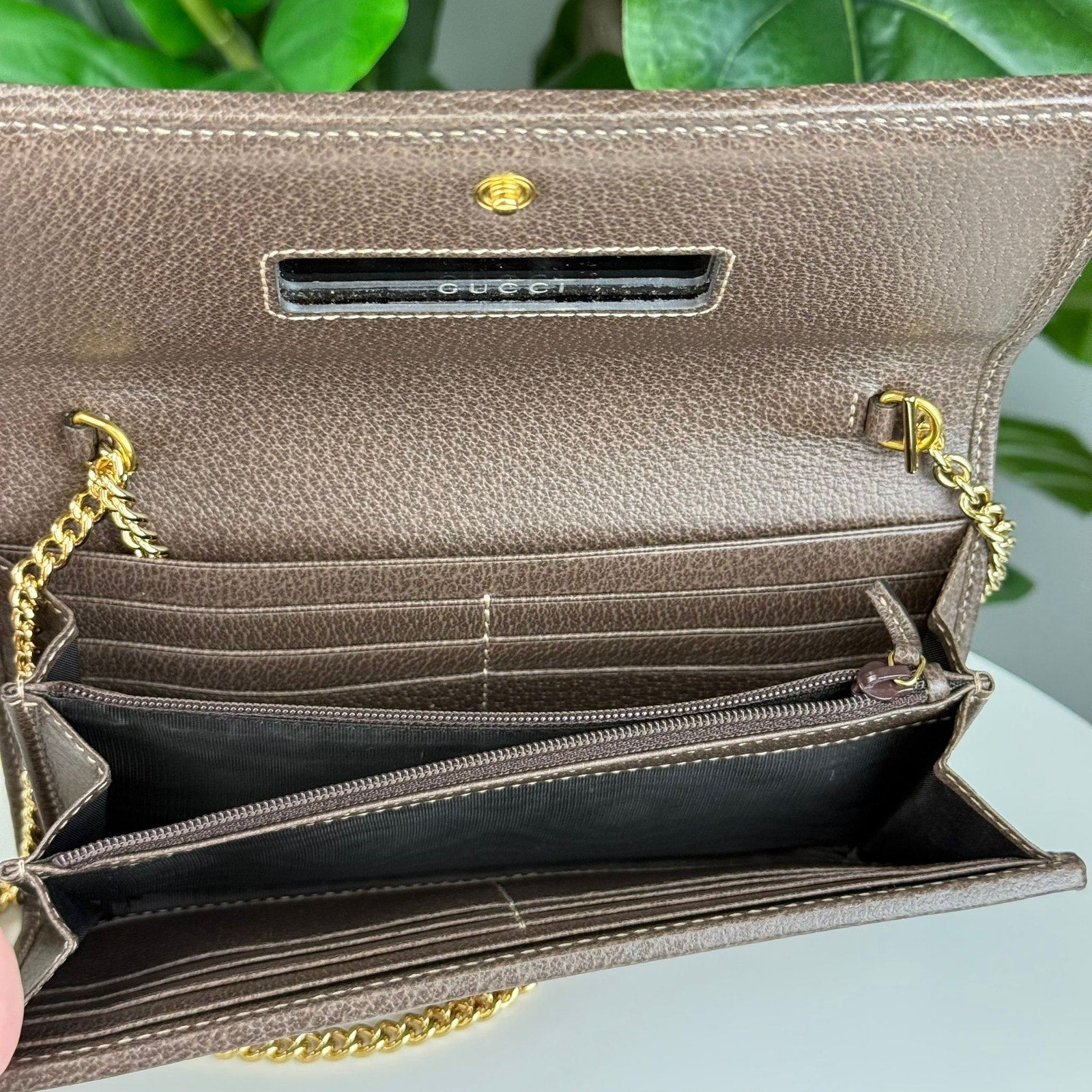 Authentic GUCCI Ophidia GG Supreme WOC Chain Long Brown Bag