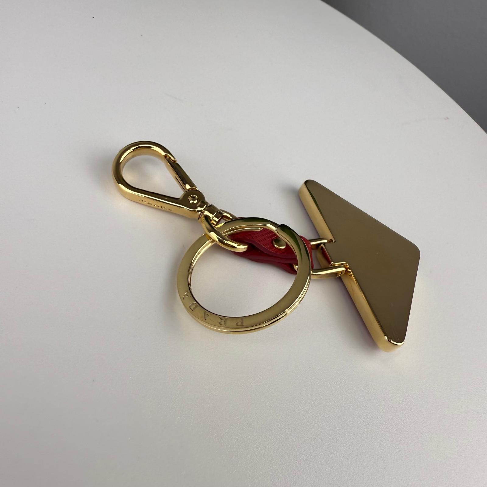 💎✨Authentic PRADA Saffiano Key Holder Metal Red Gold