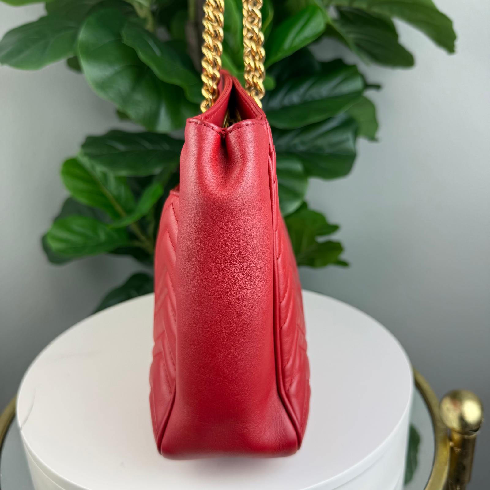 Authentic Gucci Red Quilted Leather Marmont Metelasse Tote Bag
