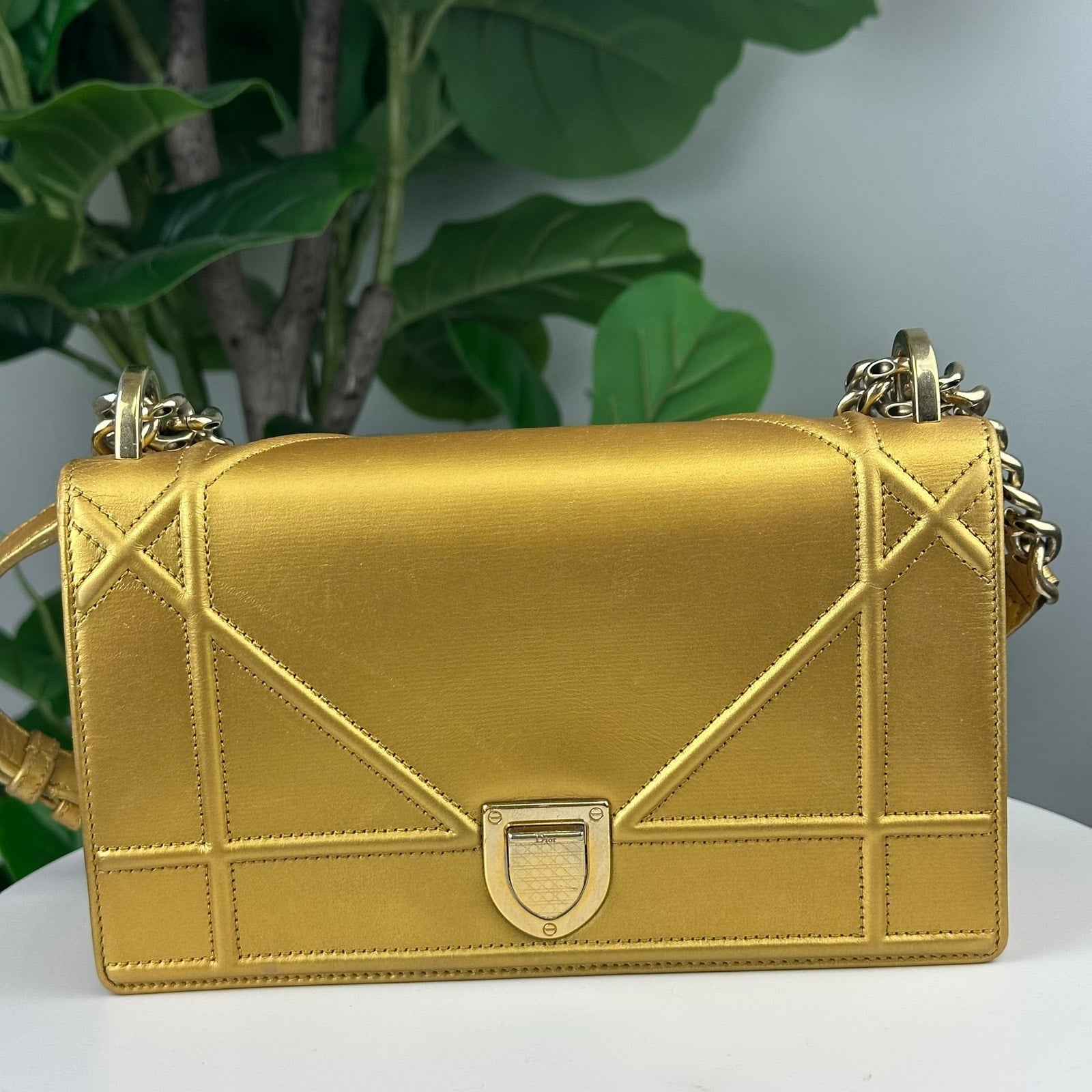 Authentic Dior Diorama Crossbody bag Gold in Leather
