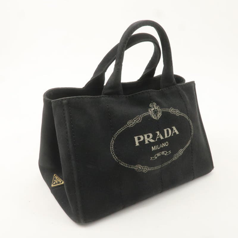 PRADA Logo Canapa Canvas 2way Tote Bag Hand Bag Black