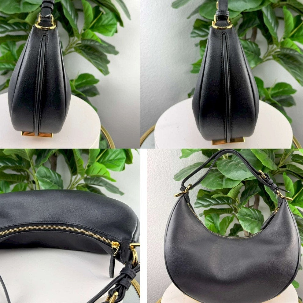 💎✨Authentic Fendi Fendigraphy Black Calf Leather Small Hobo Bag