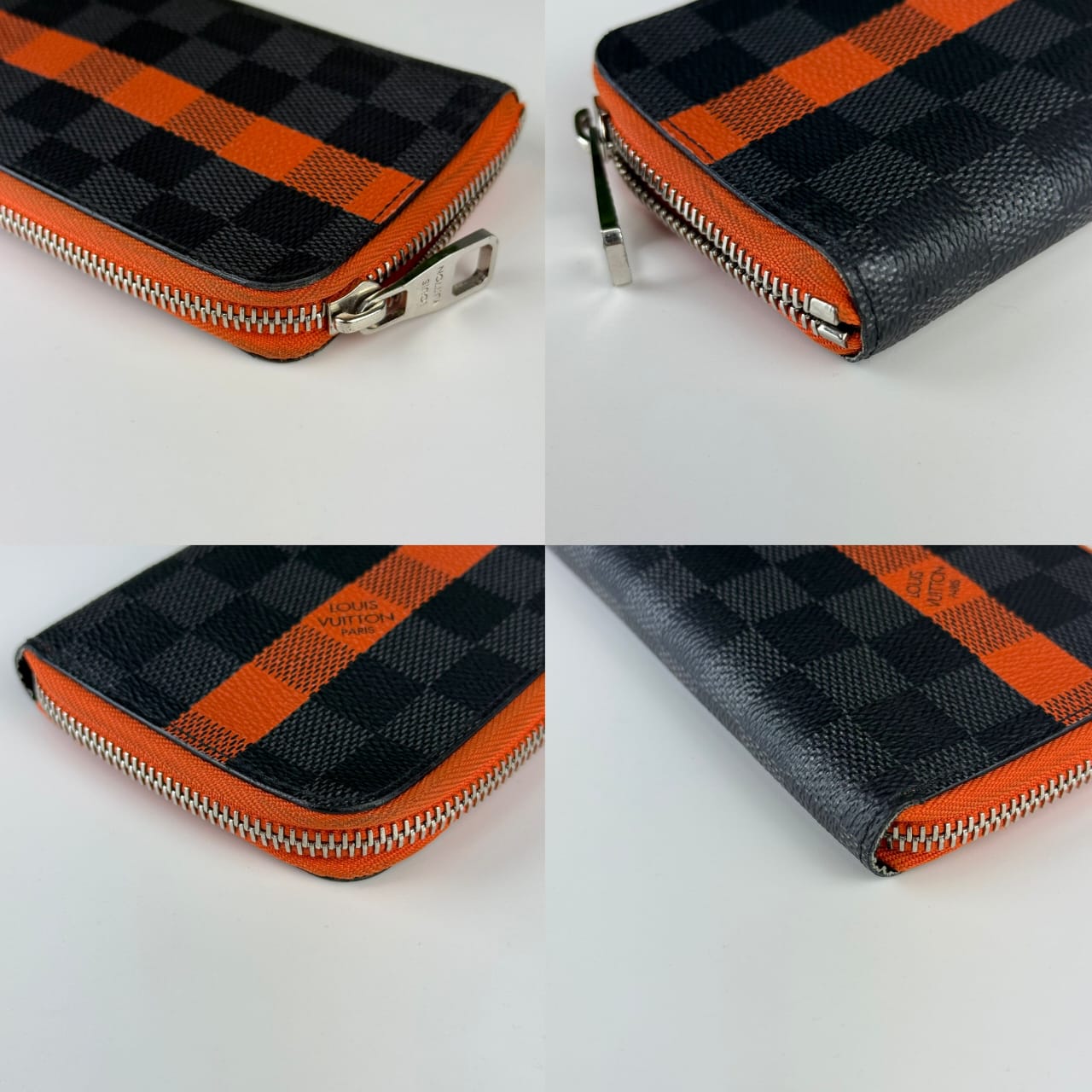 Authentic Louis Vuitton Damier Graphite Stripe Brazza Zippy Wallet Orange
