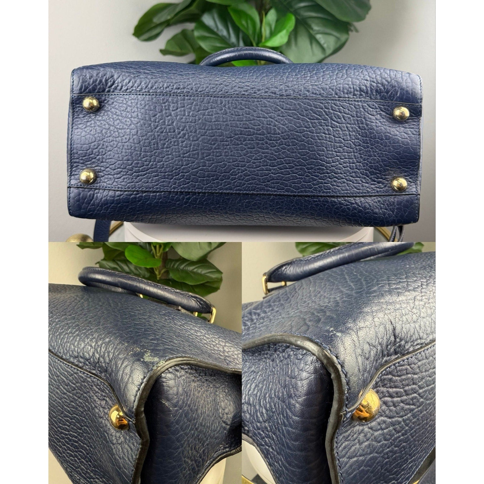 💎Authentic BURBERRY Blue Carbon Signature Grain Leather Medium Clifton Bag