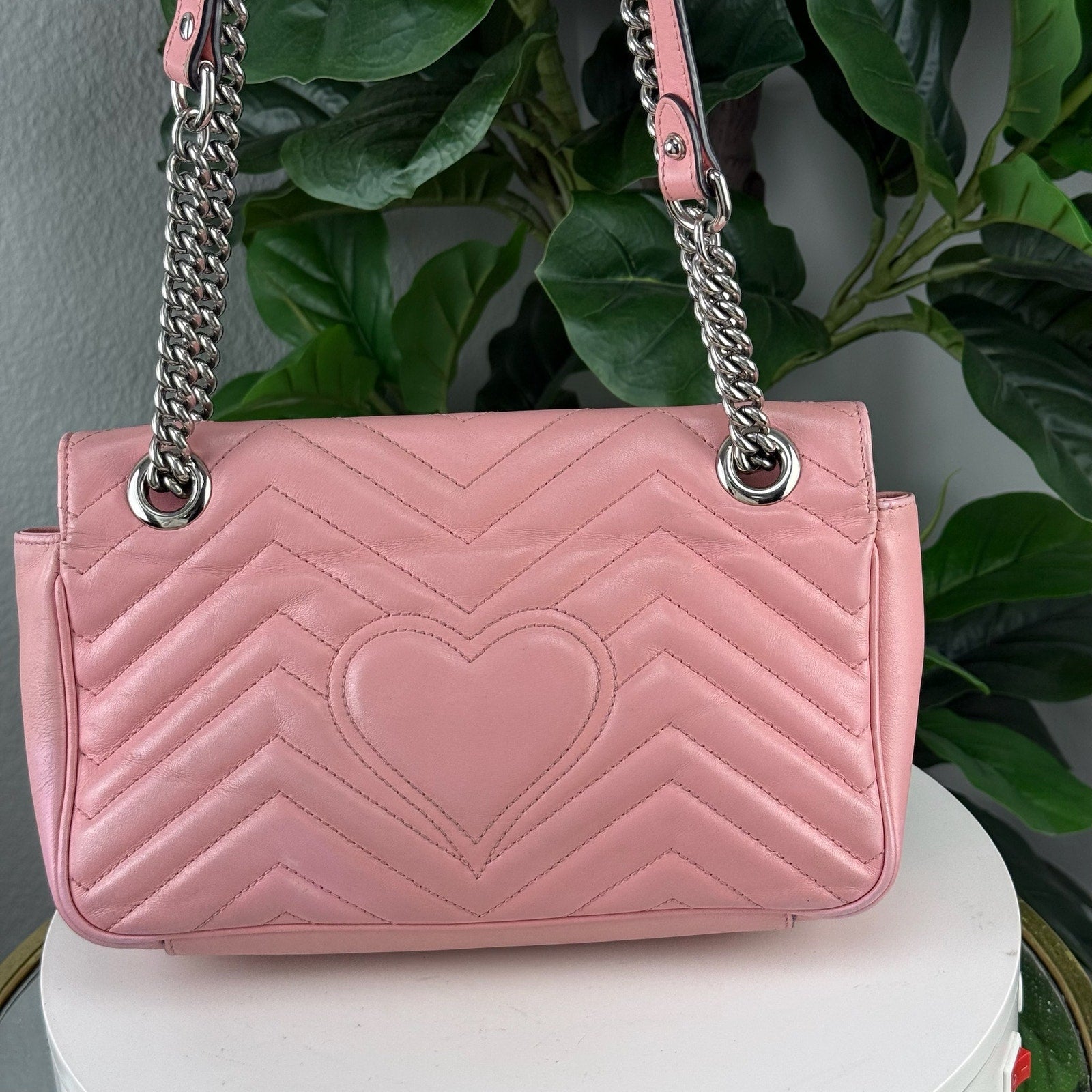 Gucci GG Marmont Small Matelassé Pink Leather Shoulder Bag Authentic Pre Owned