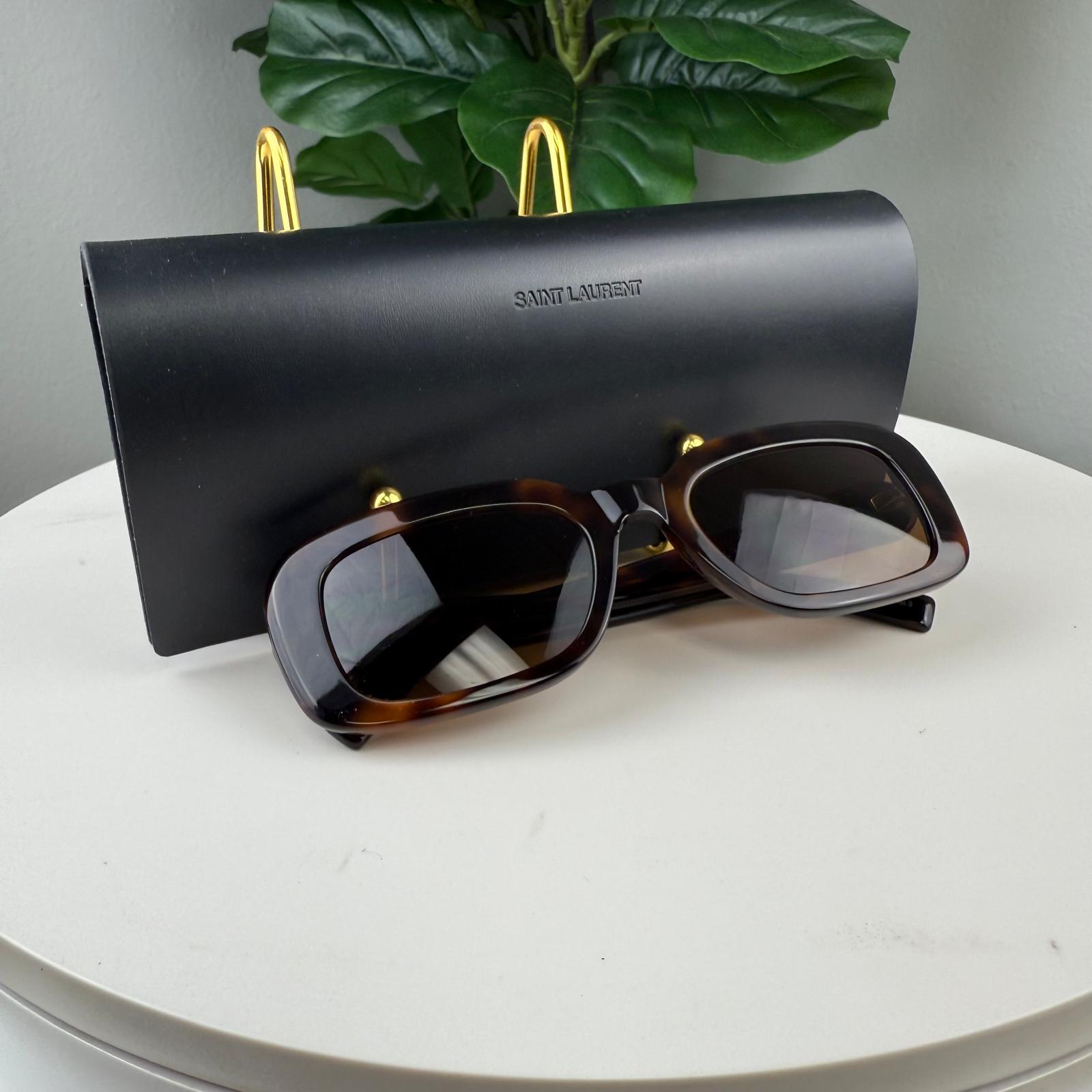 YSL Saint Laurent Eyewear Tortoiseshell-Effect Rectangle-Frame Sunglasses