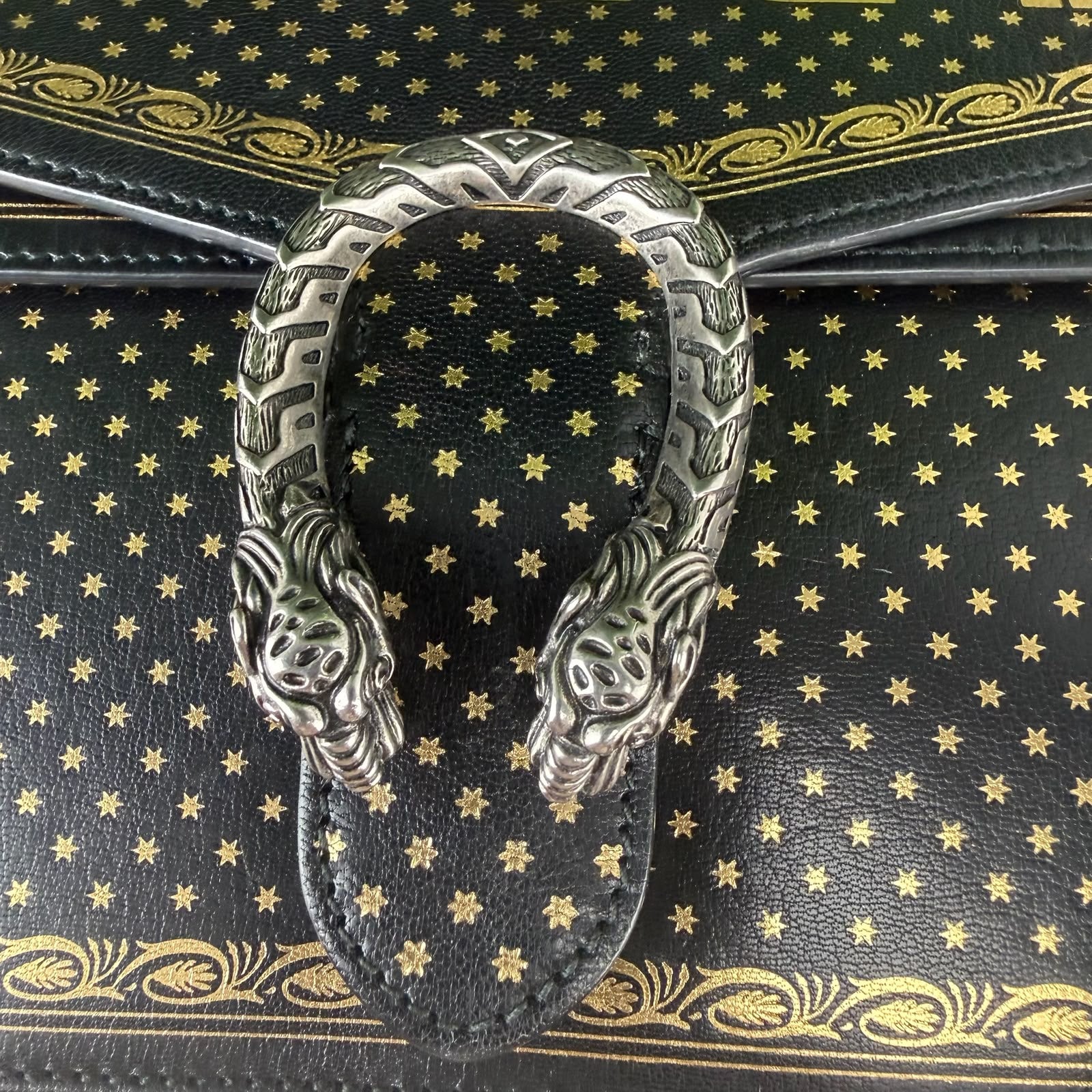 A43💎✨ Authentic Gucci Dionysus Black & Gold Medium Shoulder Bag