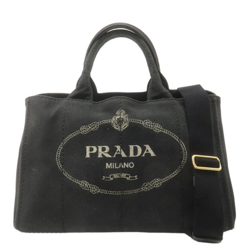 PRADA Logo Canapa Canvas 2way Tote Bag Hand Bag Black
