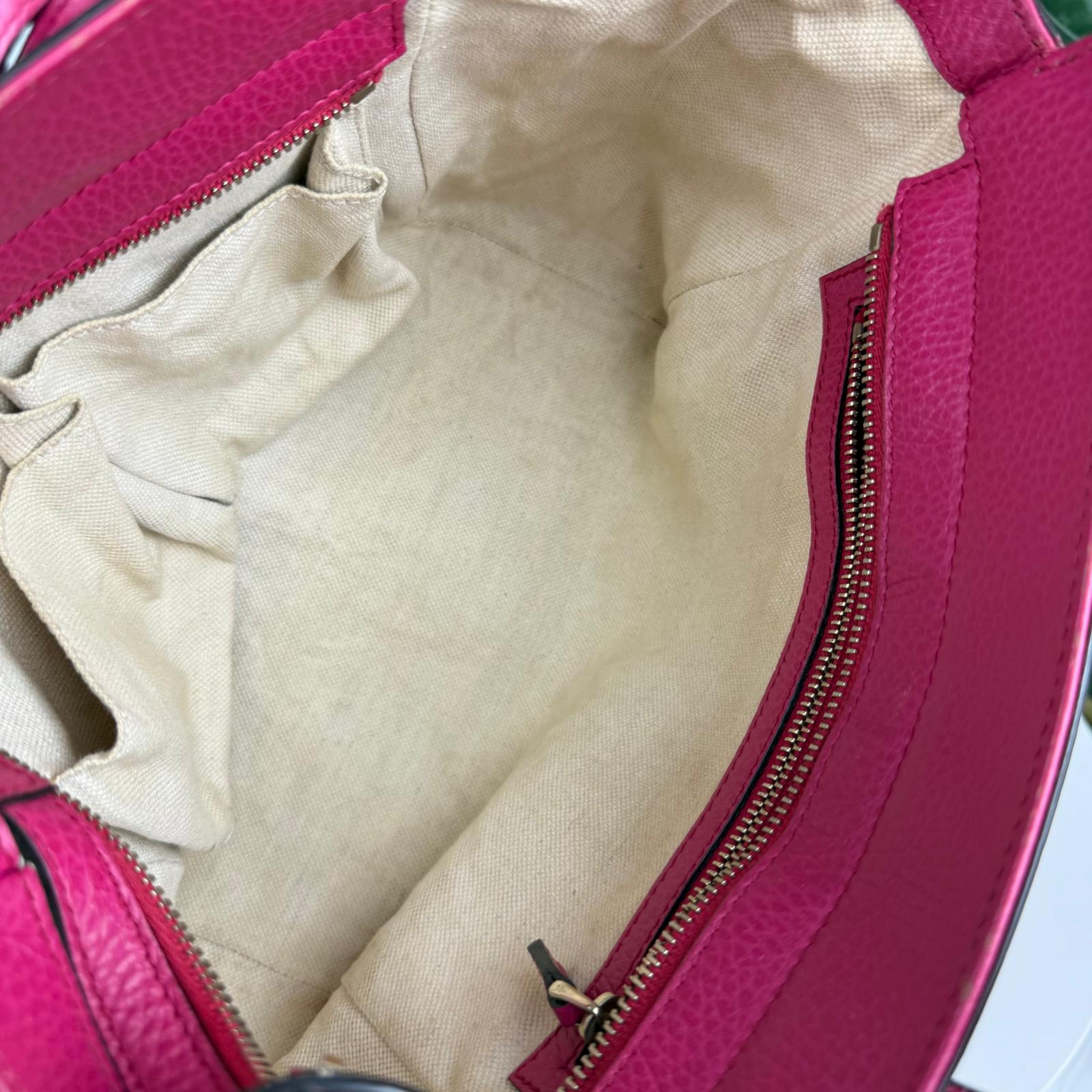 Authentic Gucci Swing Mini Leather Tote Bag Fuchsia Pink