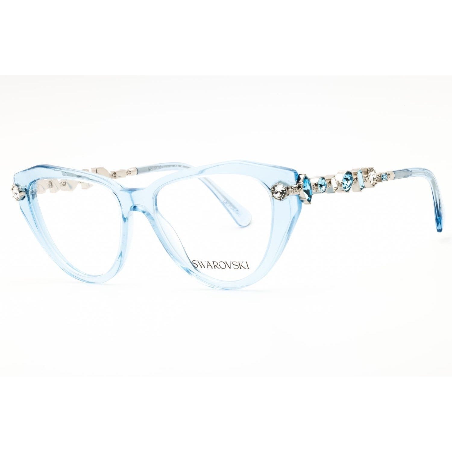 $300 Retail Swarovski Transparent Blue Cat-eye Embellished Crystals Sunglasses 53x17x140