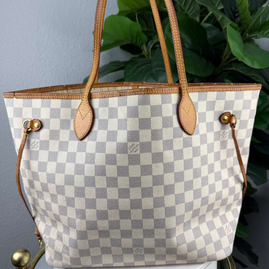 Authentic Louis Vuitton Neverfull MM Tote Bag Damier Azur Canvas