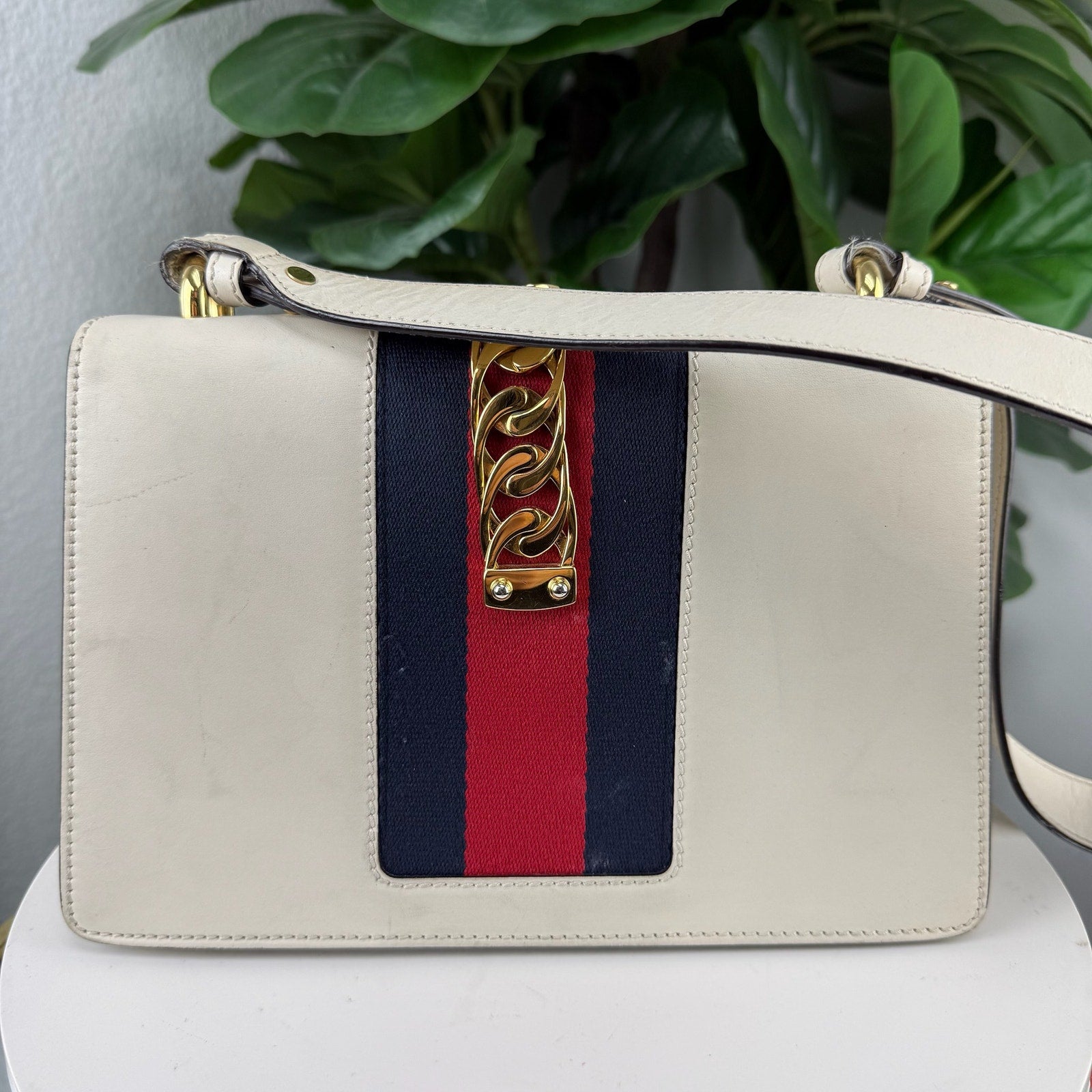 Gucci White Smooth Leather Small Sylvie Shoulder Bag