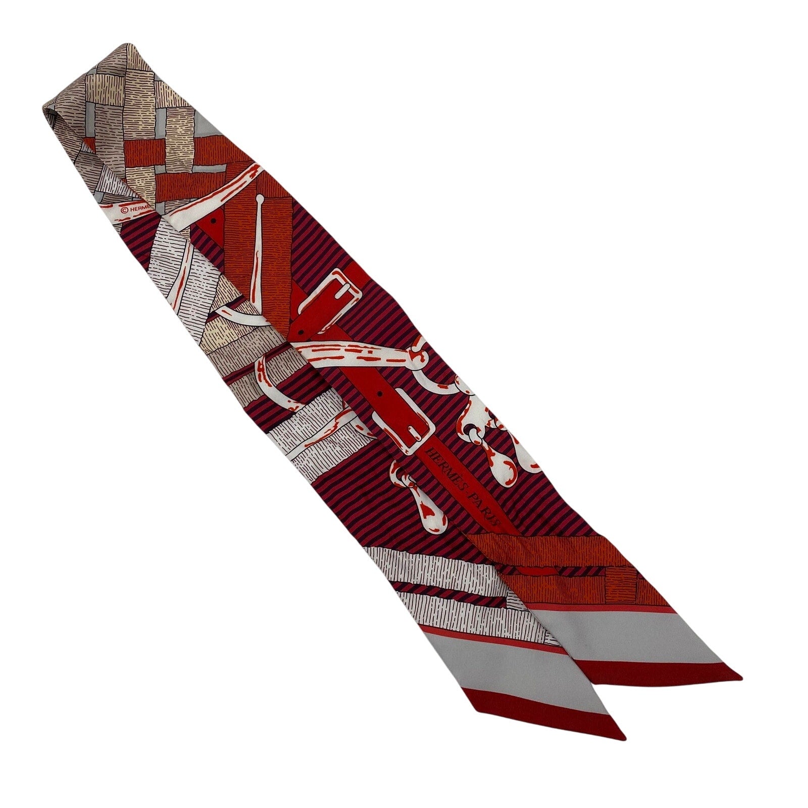 Authentic HERMES Twilly Silk 100% Scarf Mors a Jouets Chemise Red