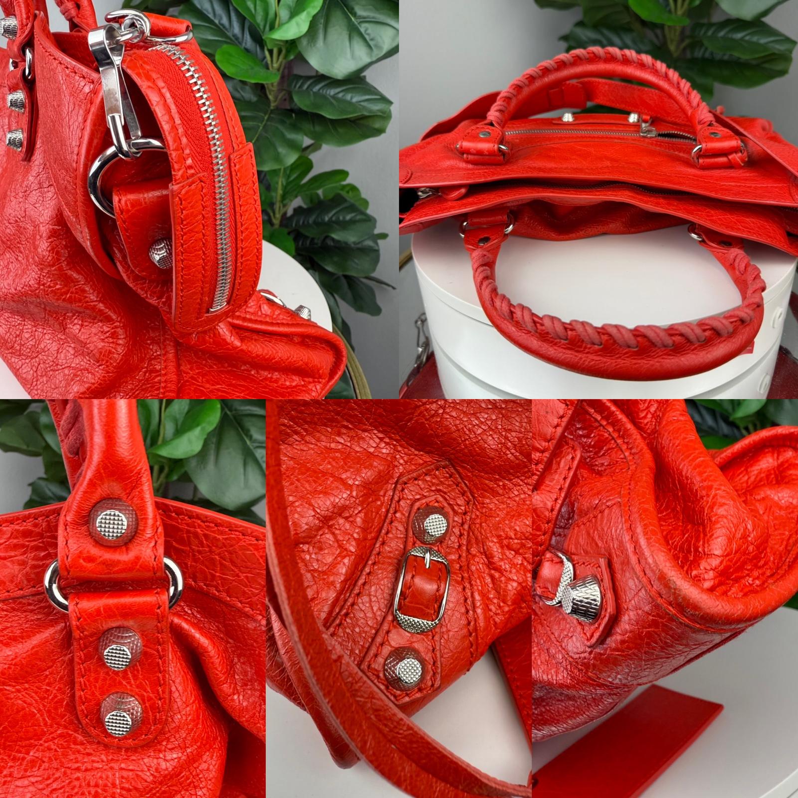 💎 Authentic Balenciaga Le City Bag Red Lambskin Leather Tote Shoulder Handbag