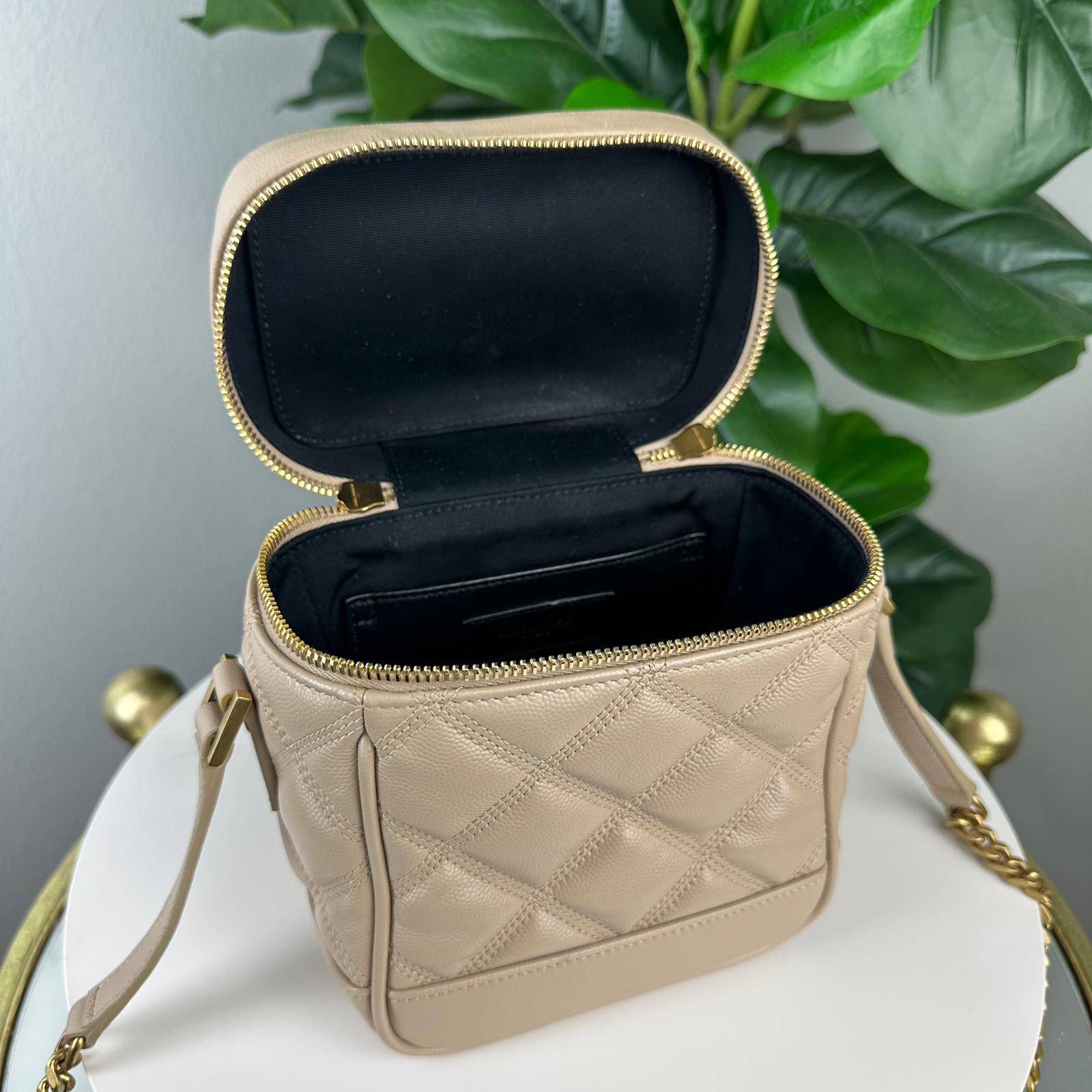 Authentic Saint Laurent Grain de Poudre Quilted 80's Vanity Bag