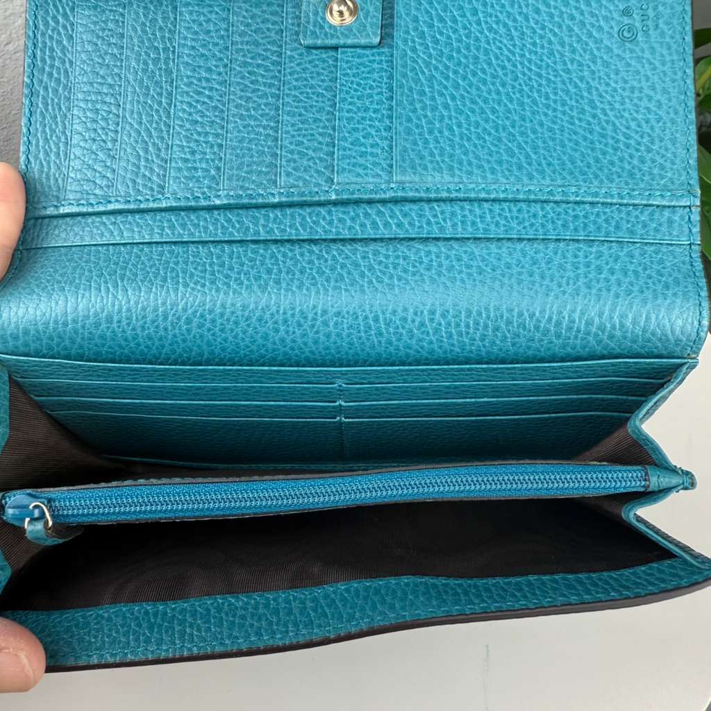 Gucci Interlocking Blue Turquoise Leather Long Continental Wallet