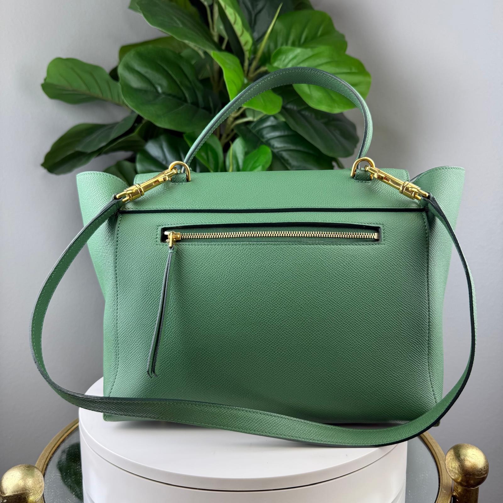 šAuthentic Celine Grained Calfskin Nano Belt Bag PopĀ Green