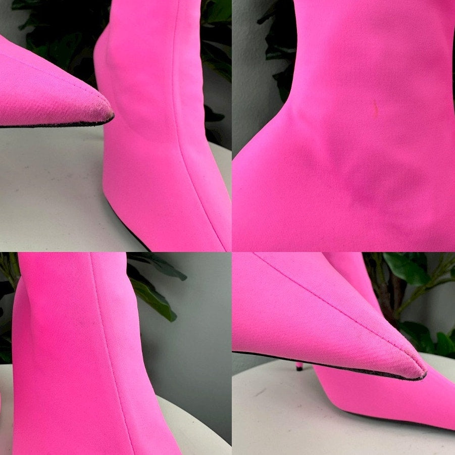 Authentic Balenciaga Knife Boots Fluo Pink Stretch Fabric Size 38