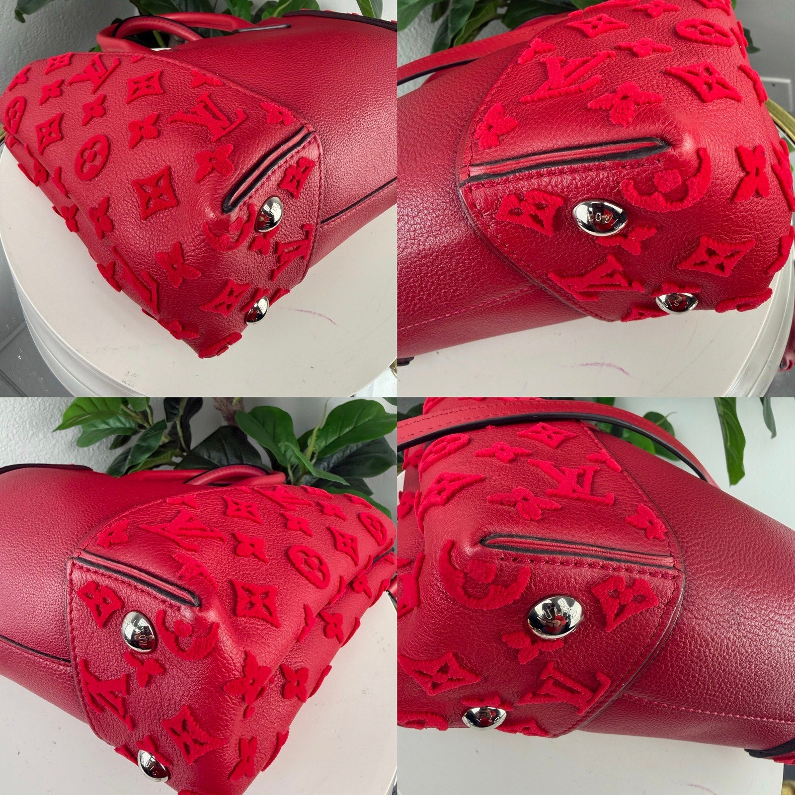Pre Owned Louis Vuitton W BB Monogram Velour Framboise Pink Tote Bag Authentic| LeveLux