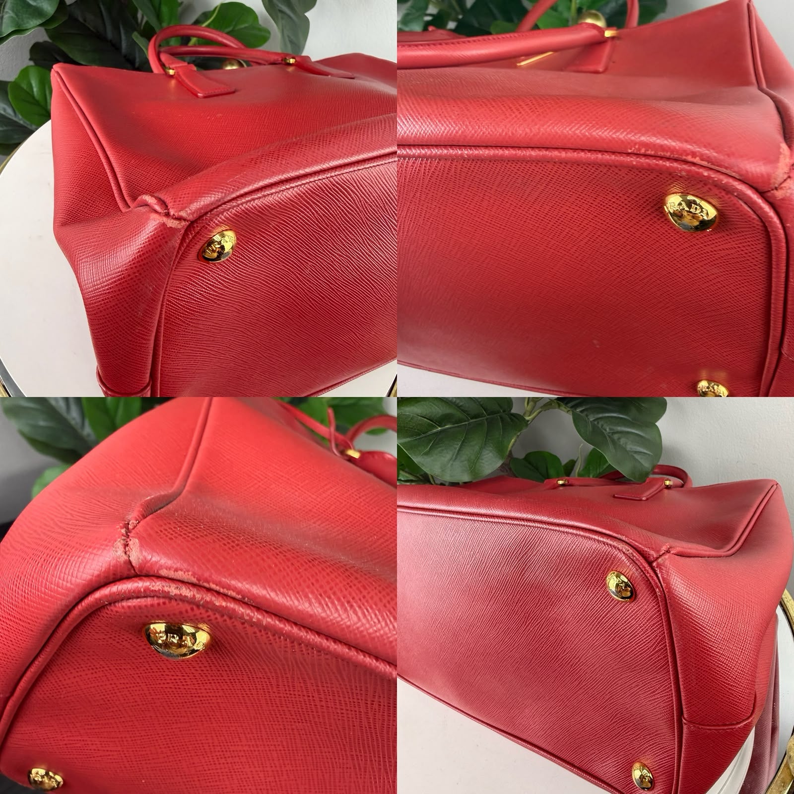 Authentic Prada Saffiano Lux Galleria Double Zip Tote Bag Red