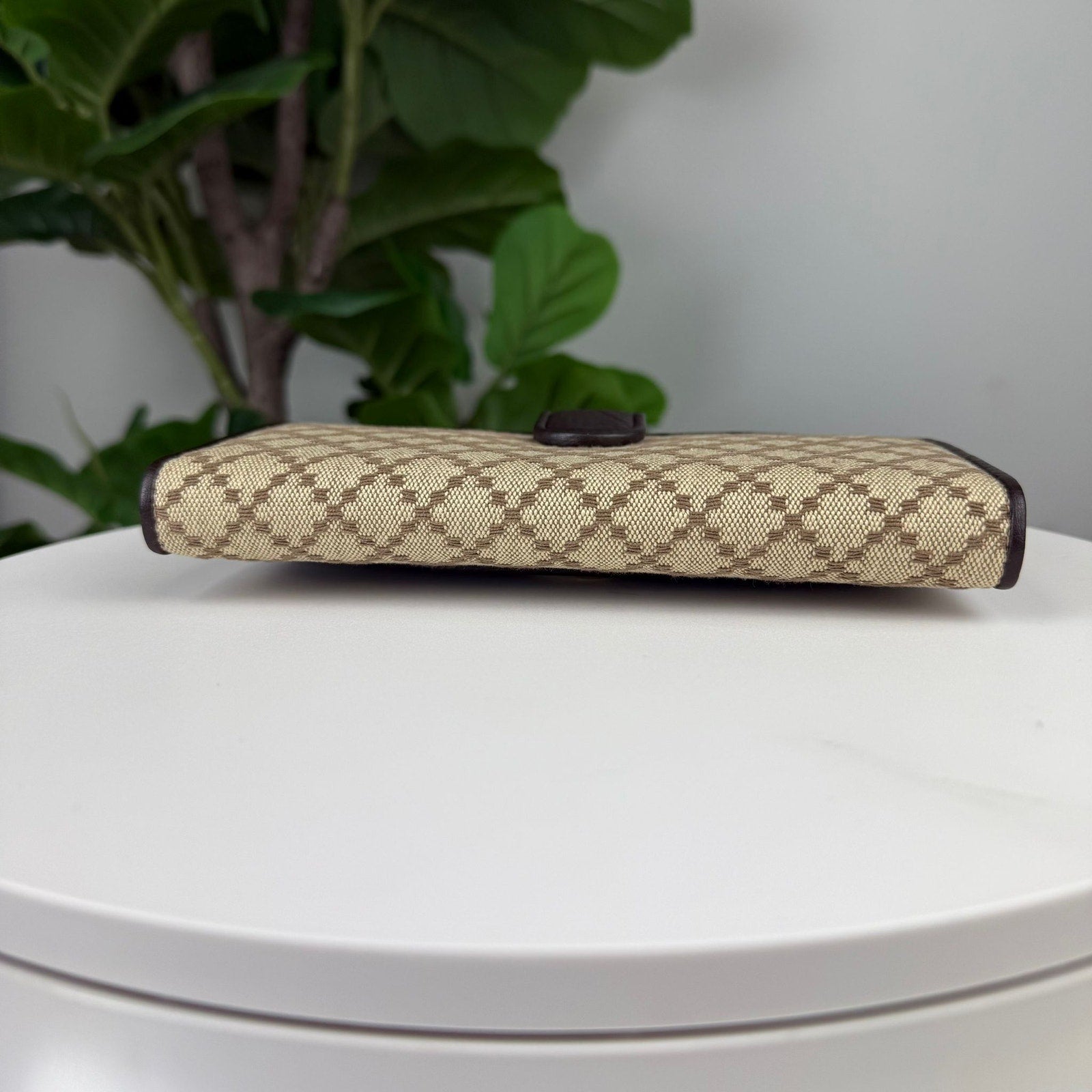 Authentic Gucci Diamante Canvas Leather Flap Wallet
