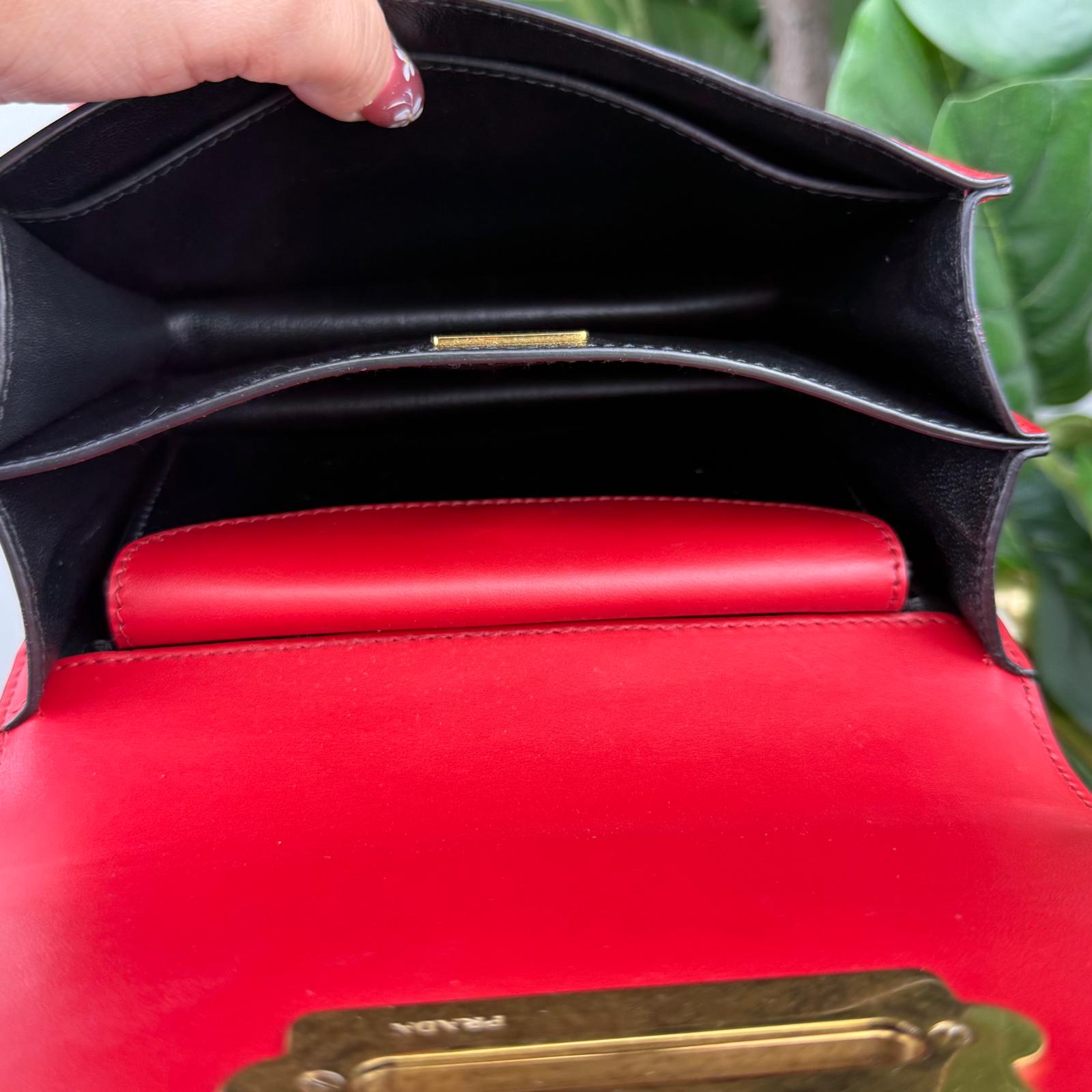 Authentic Prada City Calf Leather Cahier Red Crossbody Bag