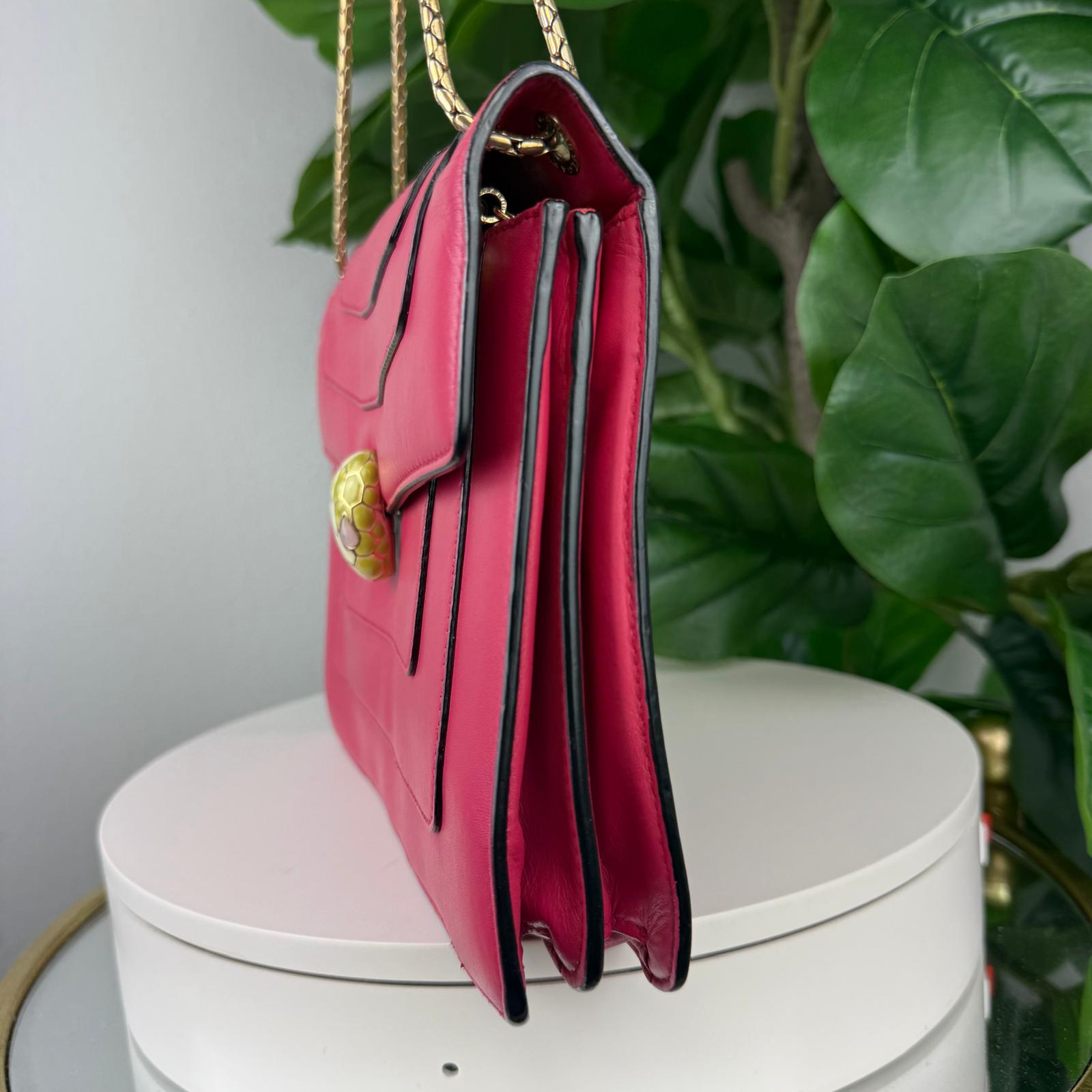 Authentic BVLGARI Serpenti Chain Shoulder Bag Calf Leather