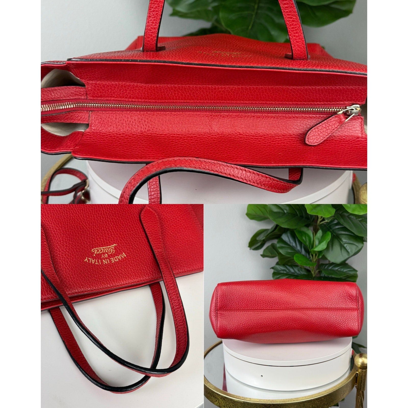 💎Authentic Gucci Leather Swing Tote Bag Red