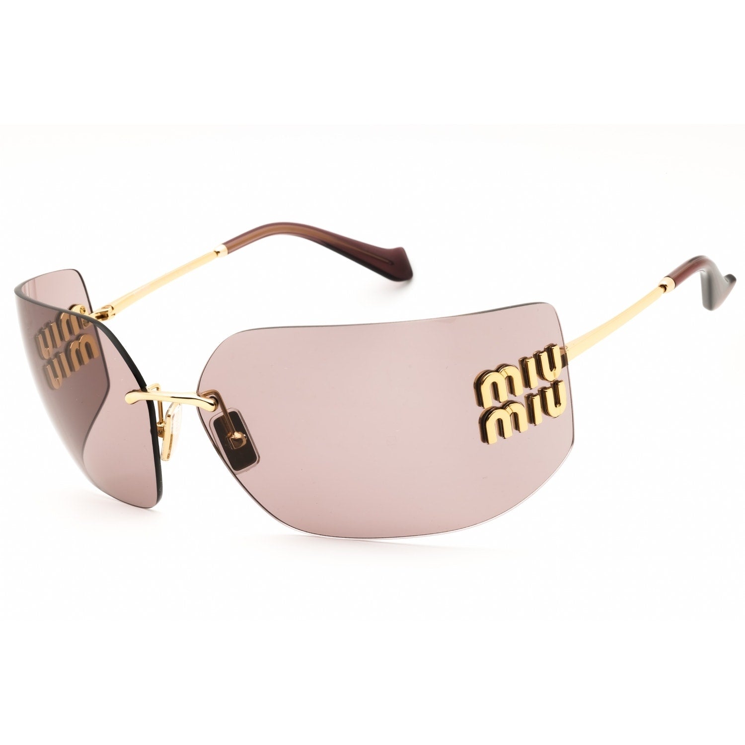 $600 Retail Miu Miu Rimless Shield Prominent Gold Metal Sunglasses