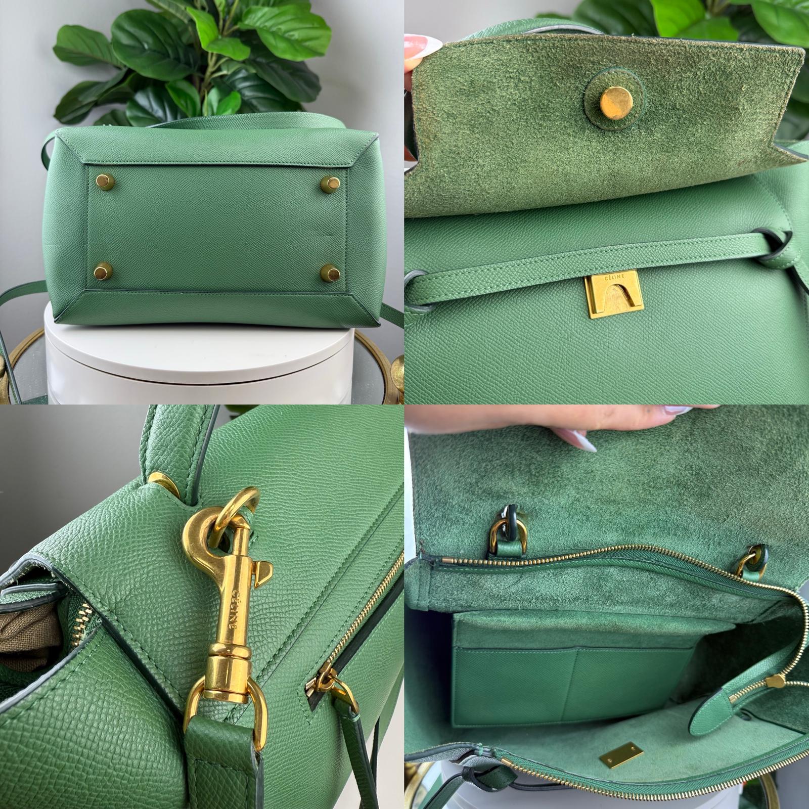 šAuthentic Celine Grained Calfskin Nano Belt Bag PopĀ Green