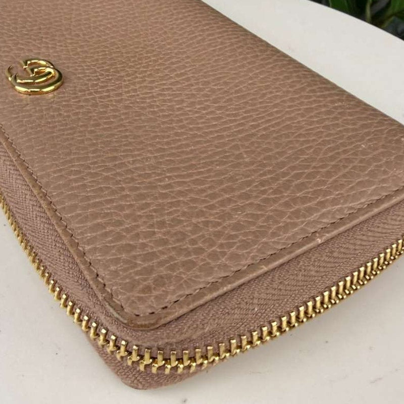 Authentic Gucci GG Marmont Zip Around Wallet Tan
