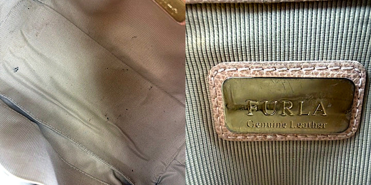 Furla tote interior lining and FURLA Genuine Leather brand plate