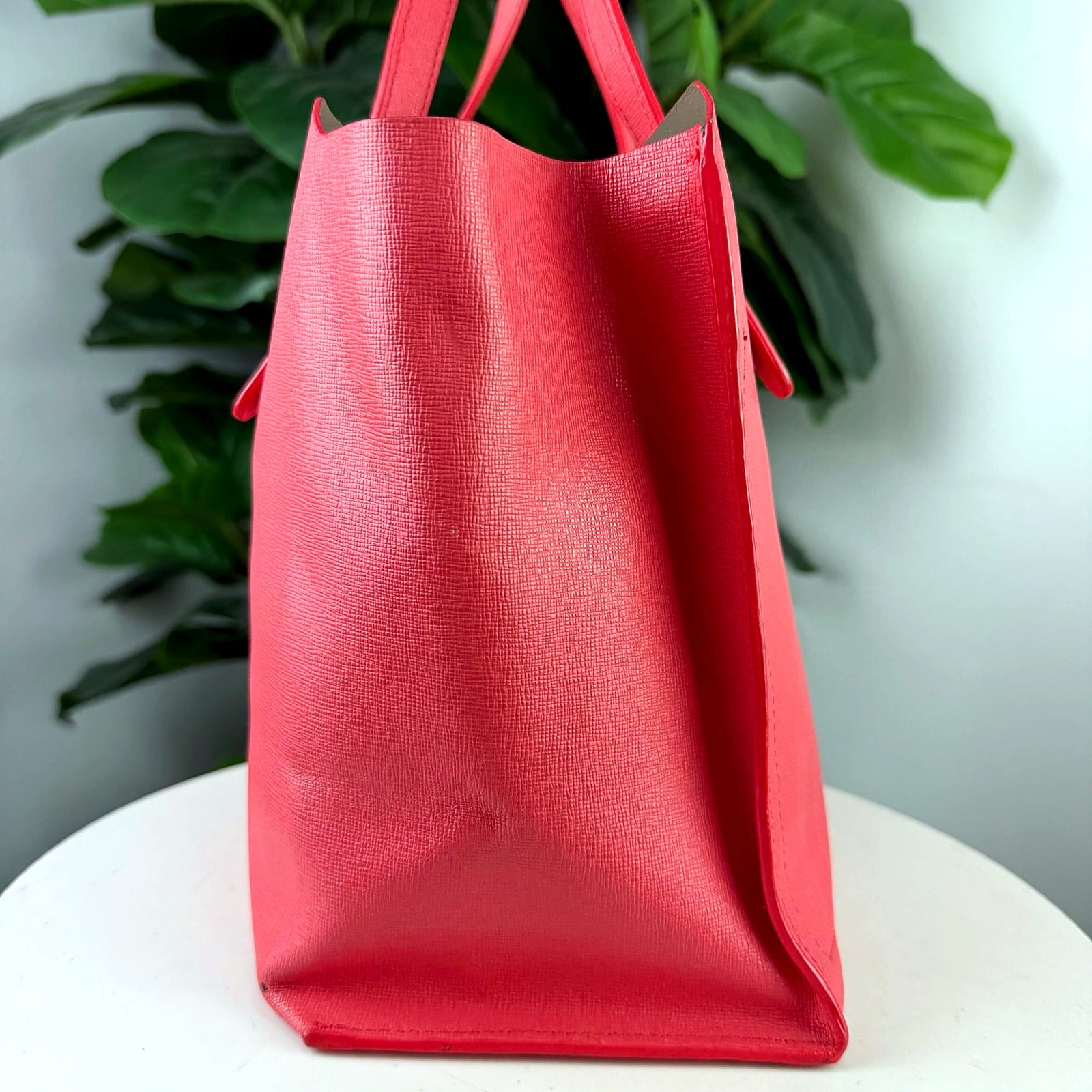 Furla coral pink saffiano leather tote - back view