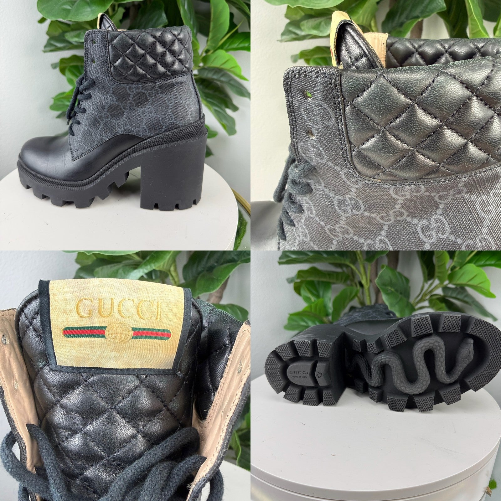 Gucci GG Supreme quilted heeled combat boots - view 4