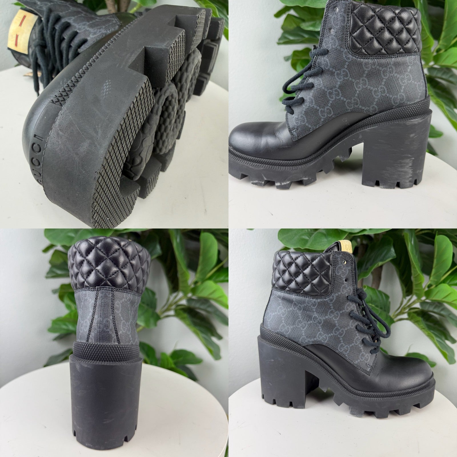 Gucci GG Supreme quilted heeled combat boots - view 6