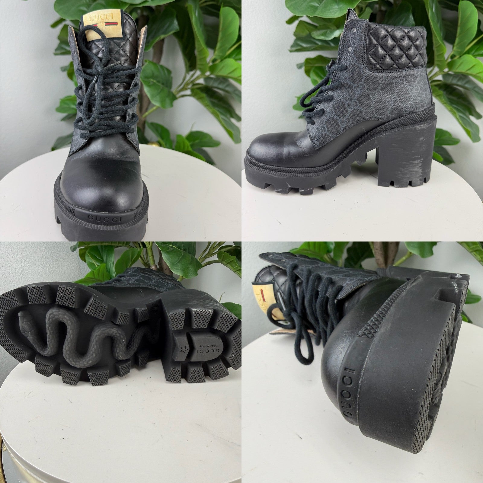 Gucci GG Supreme quilted heeled combat boots - view 7