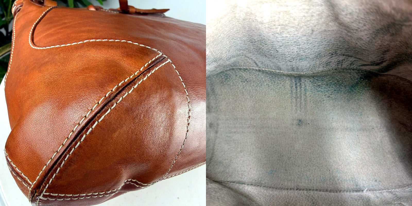 Kate Spade satchel corner wear and interior suede staining