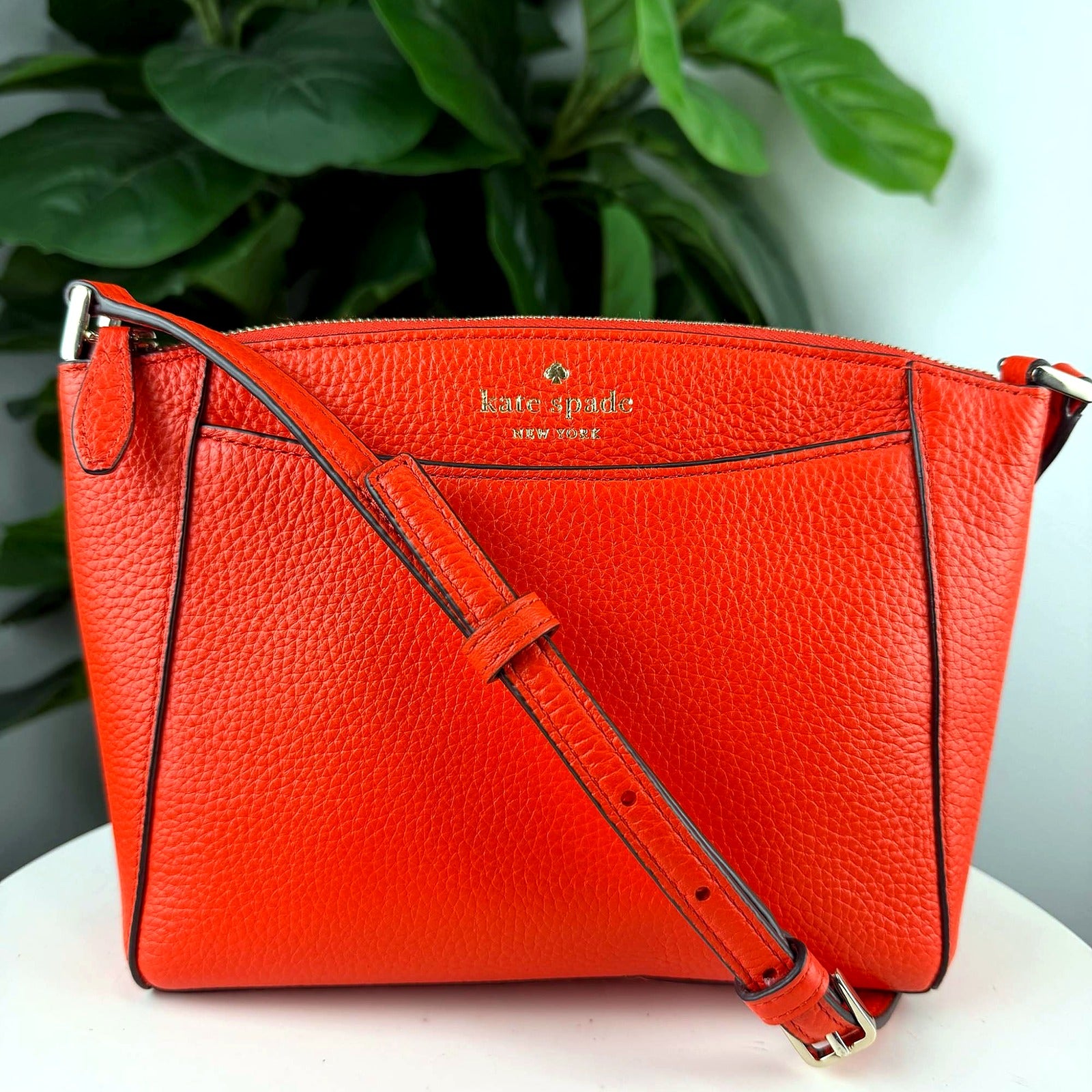 Authentic Kate Spade New York Orange Pebbled Leather Crossbody Bag