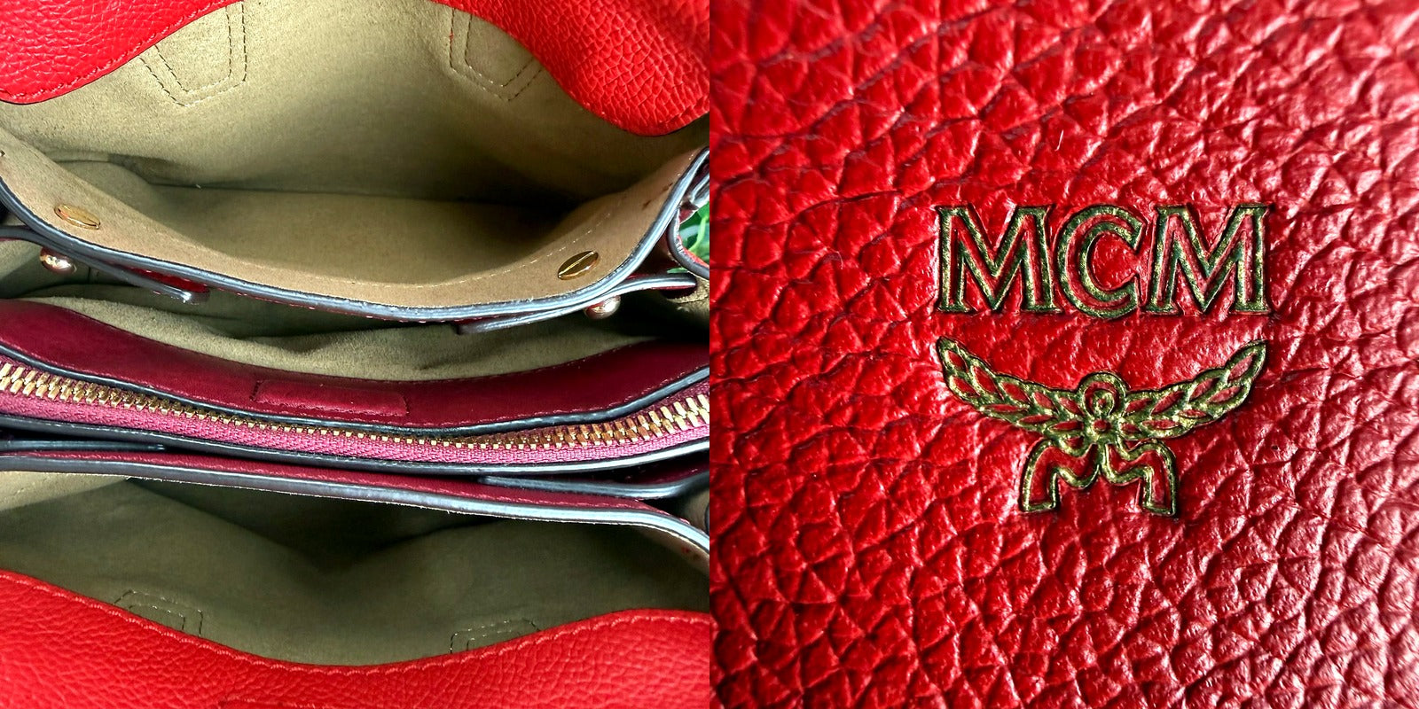 Interior suede lining and embossed MCM logo detail