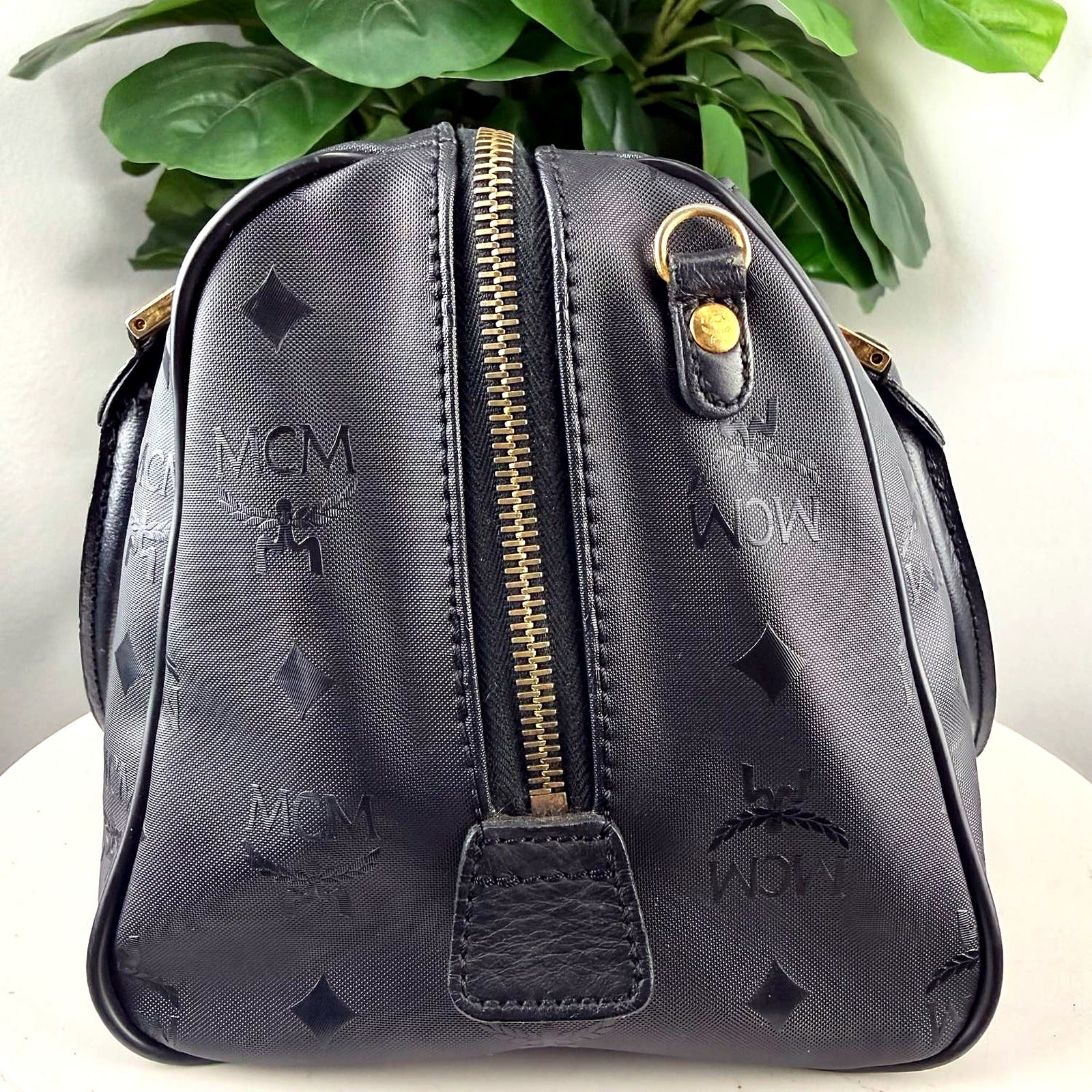 Authentic MCM Black Visetos Monogram Boston Bag
