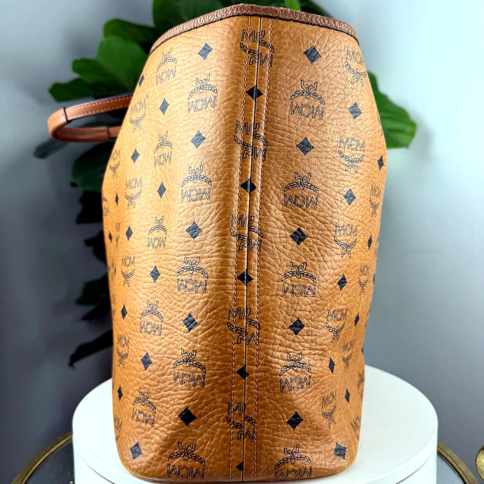 Authentic MCM Cognac Visetos Monogram Tote Bag