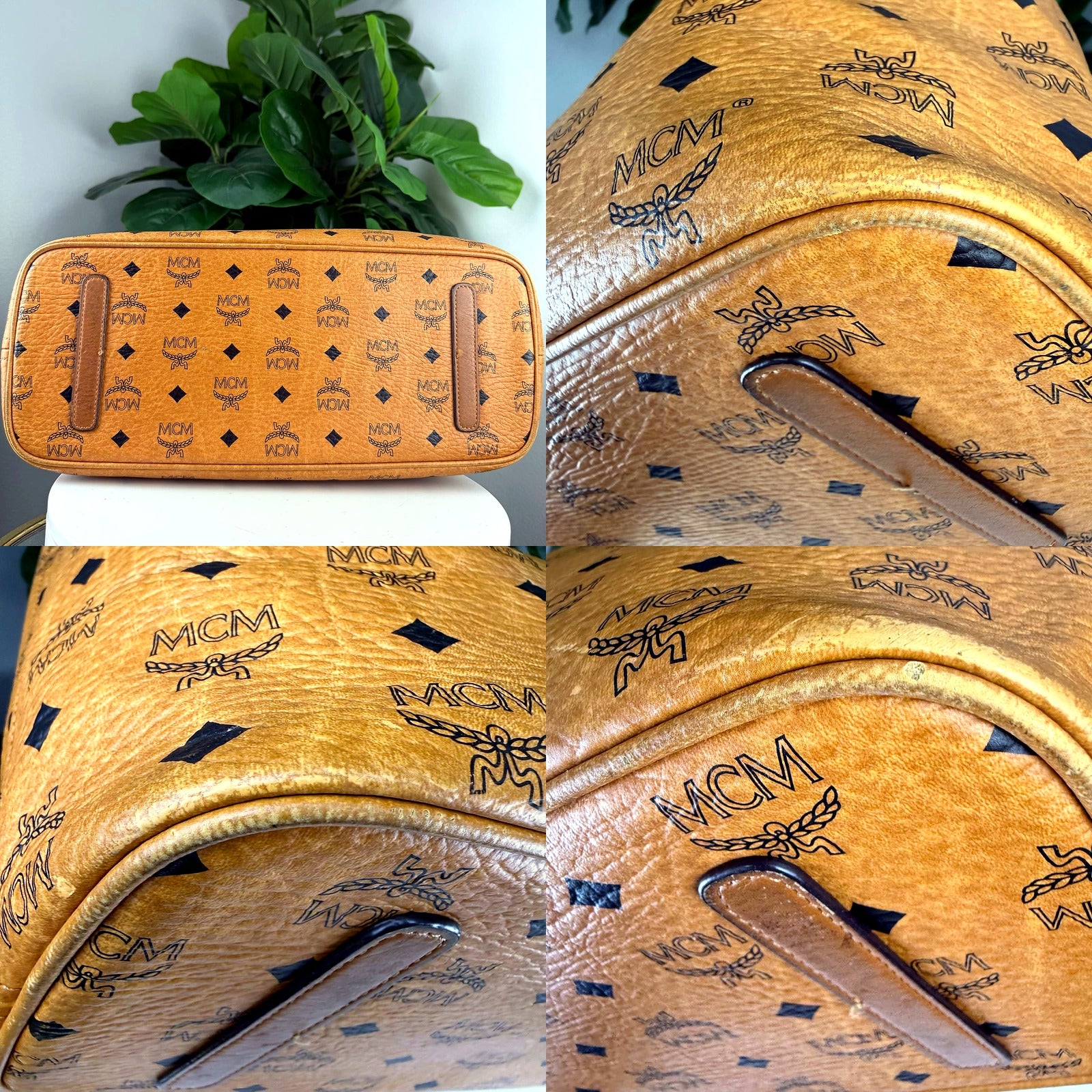 Authentic MCM Cognac Visetos Monogram Tote Bag