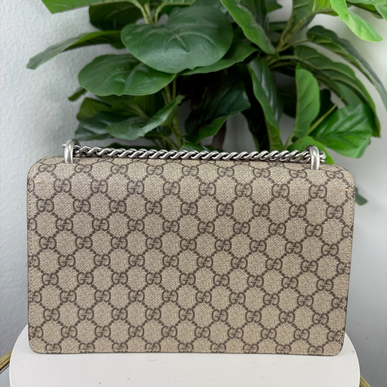 Gucci Dionysus GG Supreme Canvas Beige Black Shoulder Bag Authentic Pre Owned
