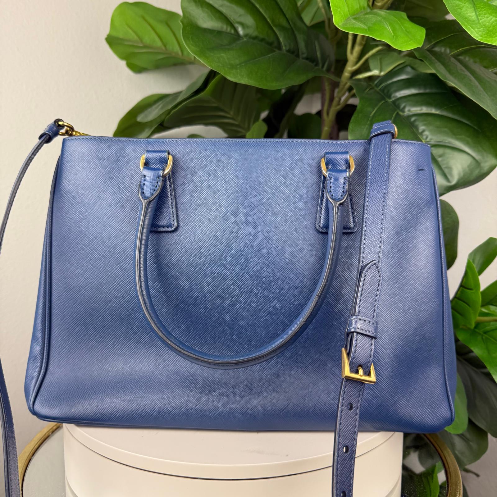 Authentic Prada Blue Saffiano Lux Leather Tote Bag