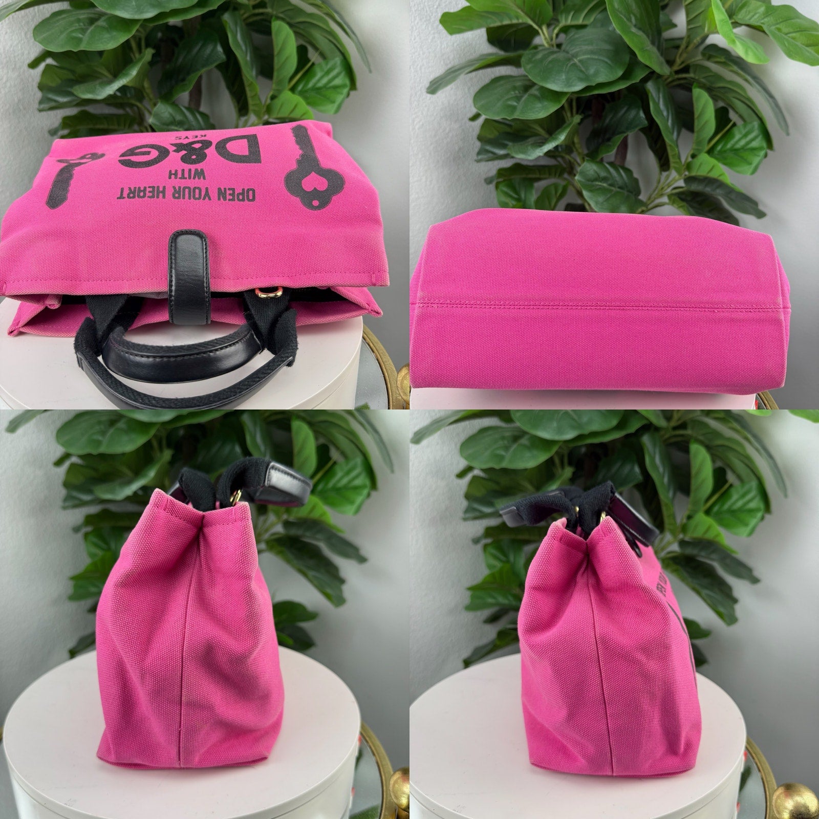 Dolce & Gabbana Pink Canvas Tote Bag Graphic Print Authentic Pre Owned