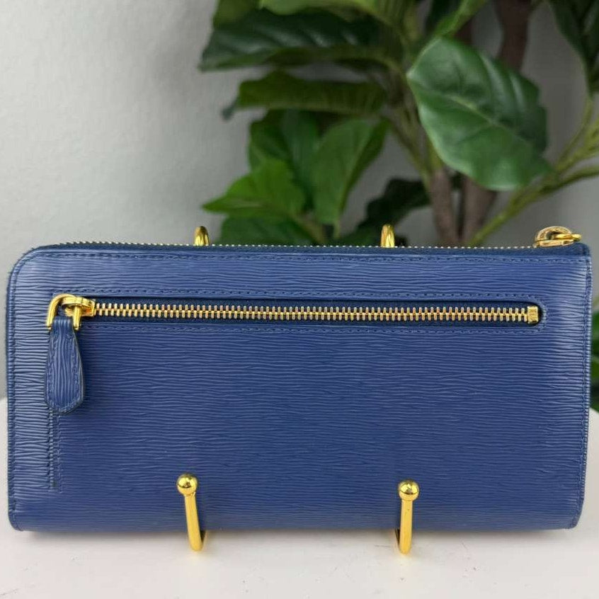 Authentic Prada Long  Blue Saffiano Leather Wallet