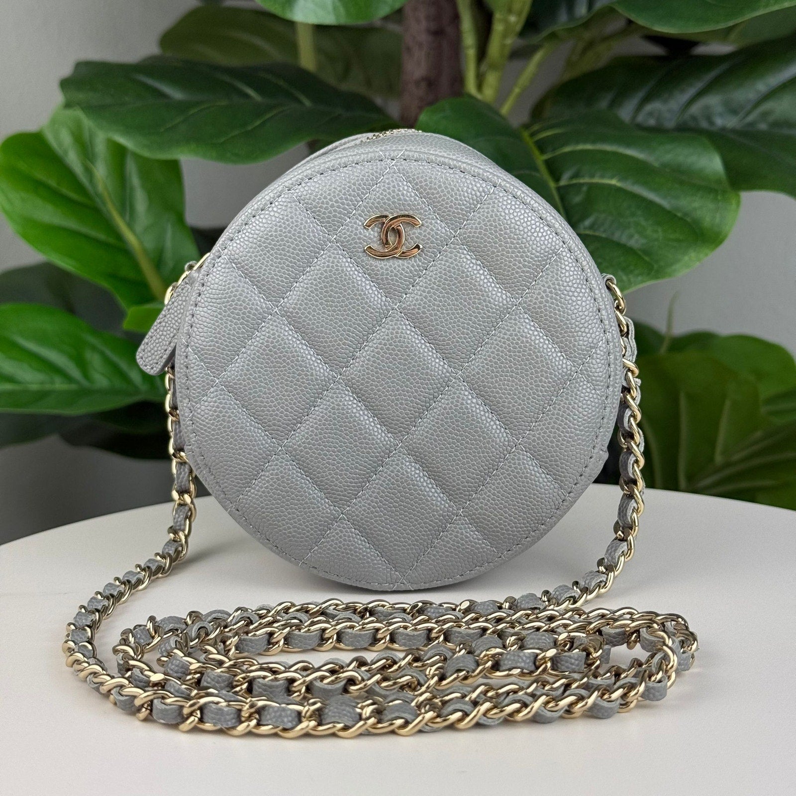 Authentic Chanel Matelasse Round Chain Shoulder Bag