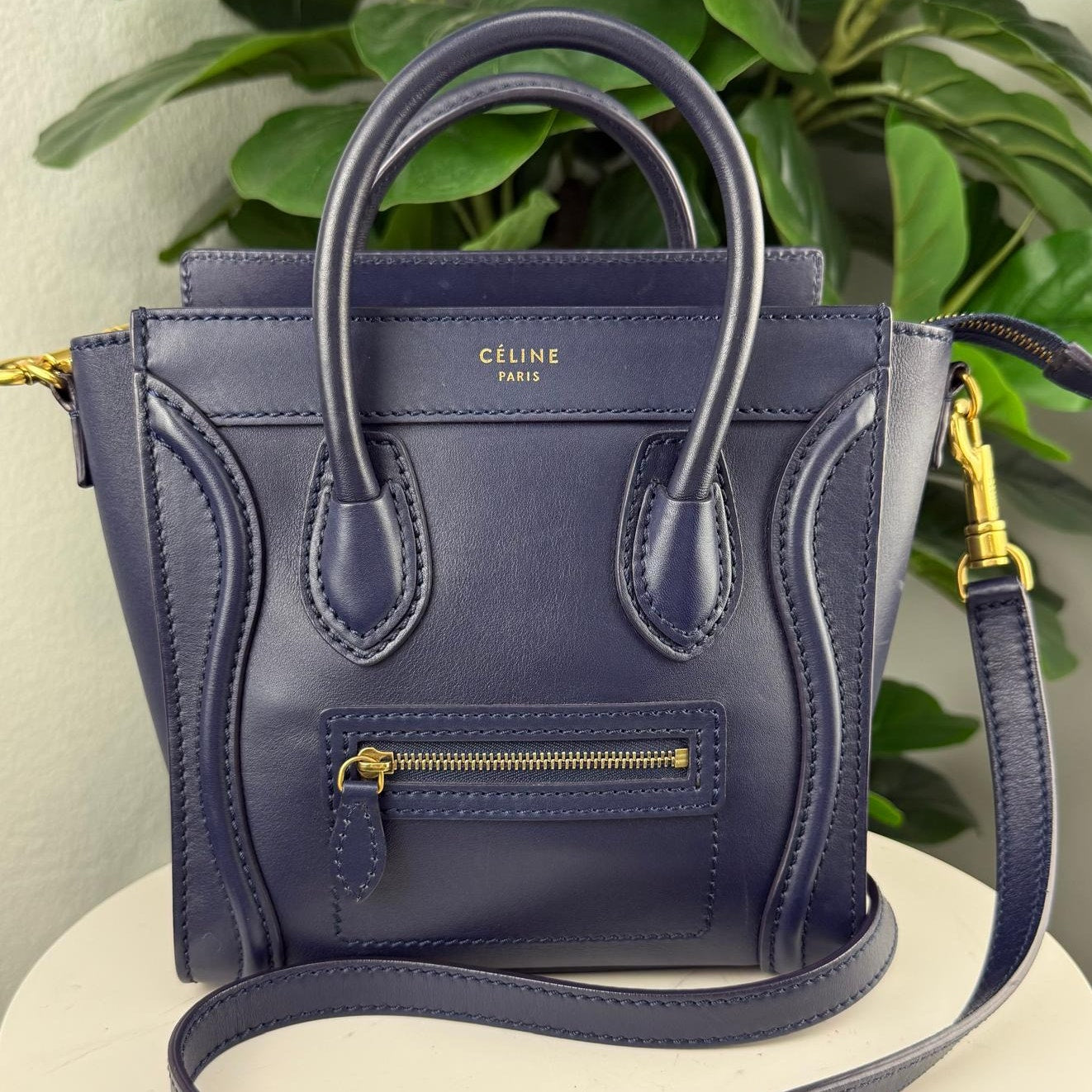 Authentic Celine Nano Luggage Tote Bag Navy Blue